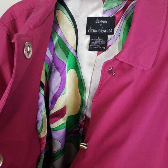 Dennis Basso Rain Coat Raspberry Pink Trench Accent Scarf Womens Size Large - Picture 7 of 10
